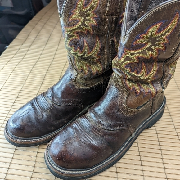 Justin Boots "Stampede"  steel toe. Brown Buffalo leather. Waterproof. Work boot - Picture 2 of 11